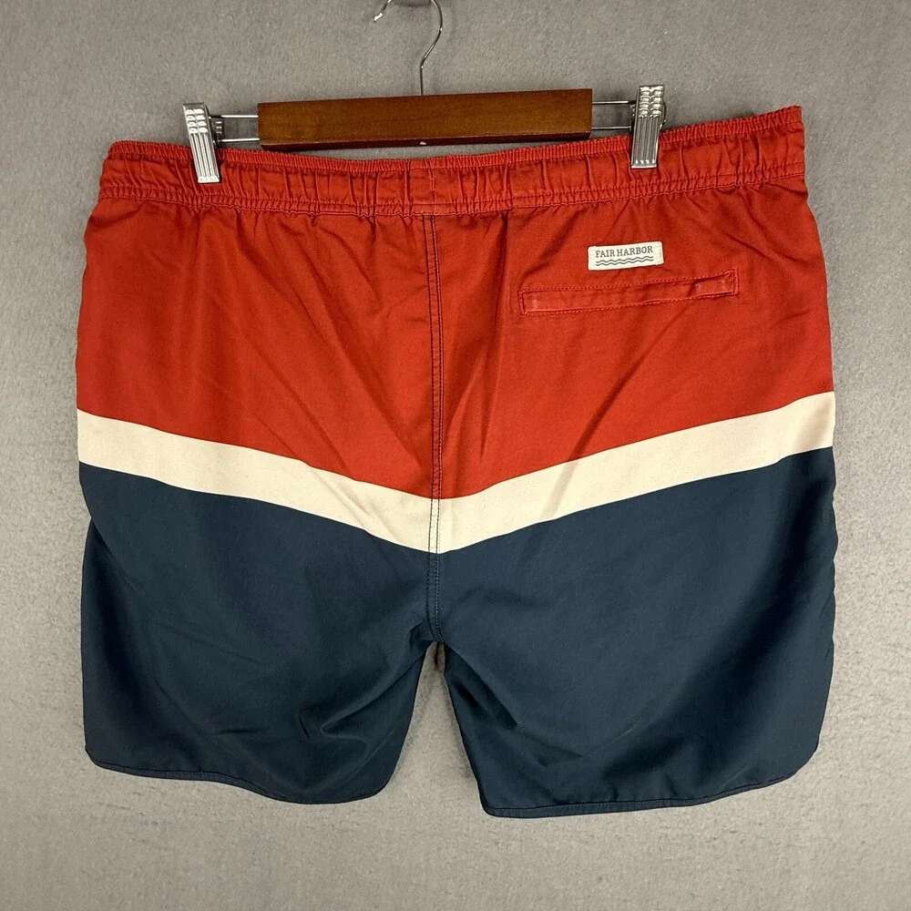 Fair Harbor Shorts Mens Large Fits 38 Red Blue Lined Athletic Swim Beach